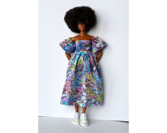 Vestido floral de primavera para muñeca de moda de 11'5 pulgadas, ropa de muñeca estilo romántico, ropa de muñeca escala 1:6, traje de película, Retro MTM, BJD curvy