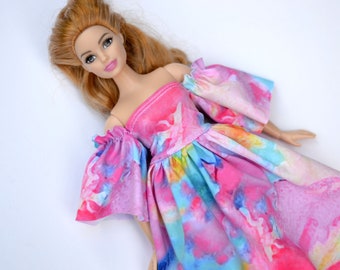 1/6 scale doll Midi Colorful Romantic Dress, 11&#39;5 inch doll clothes, munecas, puppenkleidung, 人形ドレス vestido de muñeca, kuklafashion