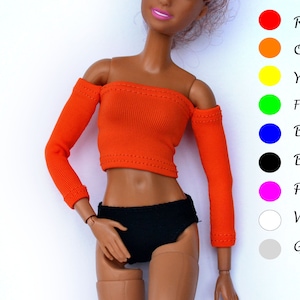 11.5 inch doll TOP with Sleeves,1:6 scale doll clothes, clothes for dolls, tube top, sleeved top, Made to Movie doll clothes, Doll T-Shirt