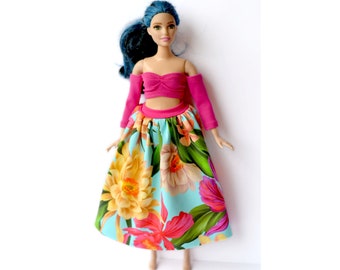 1/6 scale doll Set of 2 SKIRT and SLEEVED TOP, doll clothes, made to movie doll, 11'5 inch doll clothes 12inch doll dress, doll outfit