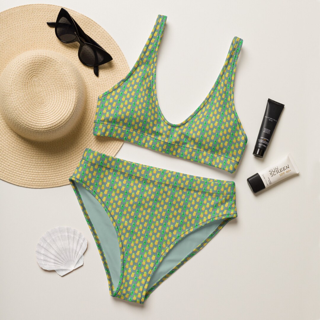 Recycled High waisted Bikini Pineapple Print 2 Etsy UK