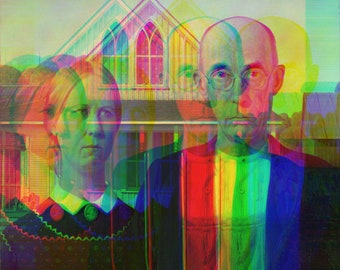 Glitched Art | Modified Art | American Gothic Famous Painting by Grant Wood | Printed Wall Art