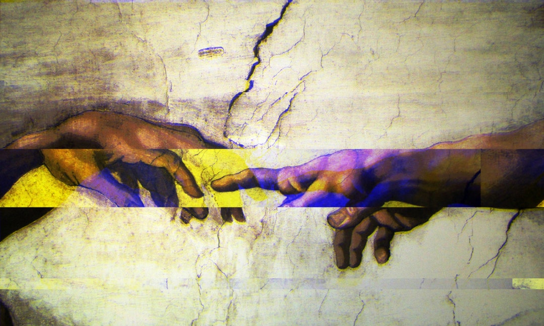 Glitched Art | Modified Art | the Creation of Adam Famous Painting ...