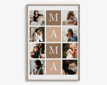 Printable Photo Collage Template – Mother’s Day Gift, Birthday Gift for Mom, Editable Canva Picture Poster, Custom Wall Art