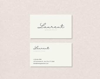 Minimal Script Logo & Business Card Template · Modern Canva Business Card, Interior Stylist Branding, Editable Logo Design