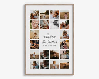 Family Photo Collage Template – Printable Photo Gift, Year in Photos, Personalized Wall Art, Instant Download