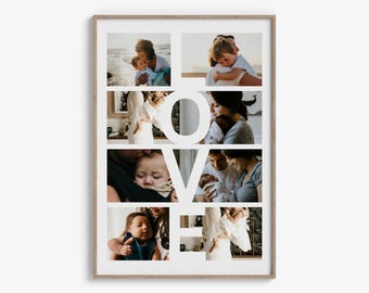 Printable Photo Collage Template – Mother’s Day Gift, Birthday Gift for Mom, Editable Canva Picture Poster, Custom Wall Art