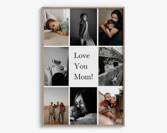 Printable Photo Collage Template – Mother’s Day Gift, Birthday Gift for Mom, Editable Canva Picture Poster, Custom Wall Art