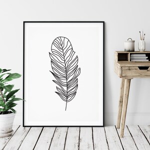 Feather Line Art Modern Digital Illustration Wall Decor Art Print
