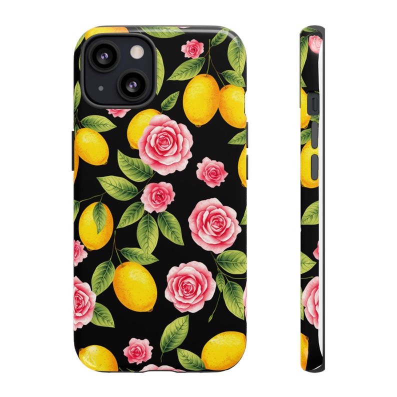 Custodia per telefono floreale con limone: design vivace con giardino, silicone antiurto immagine 1