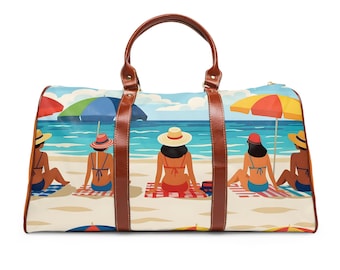 Waterproof Beach Travel Bag: Nylon Tote with PU Leather Handles
