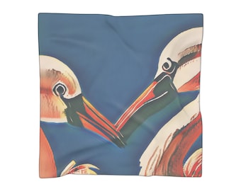 Vintage Flamingo Navy Designer Poly Scarf