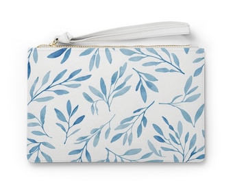 Palm Blue Leaves Modern Clutch Bag