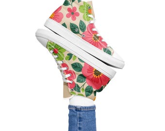 Floral High Top Canvas Shoes: Colorful Flower Print Sneakers