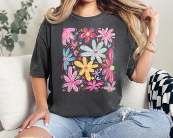 【100size】house on the hill Tシャツ　flower Hand-painted Short Oversized Floral T-shirt for Women