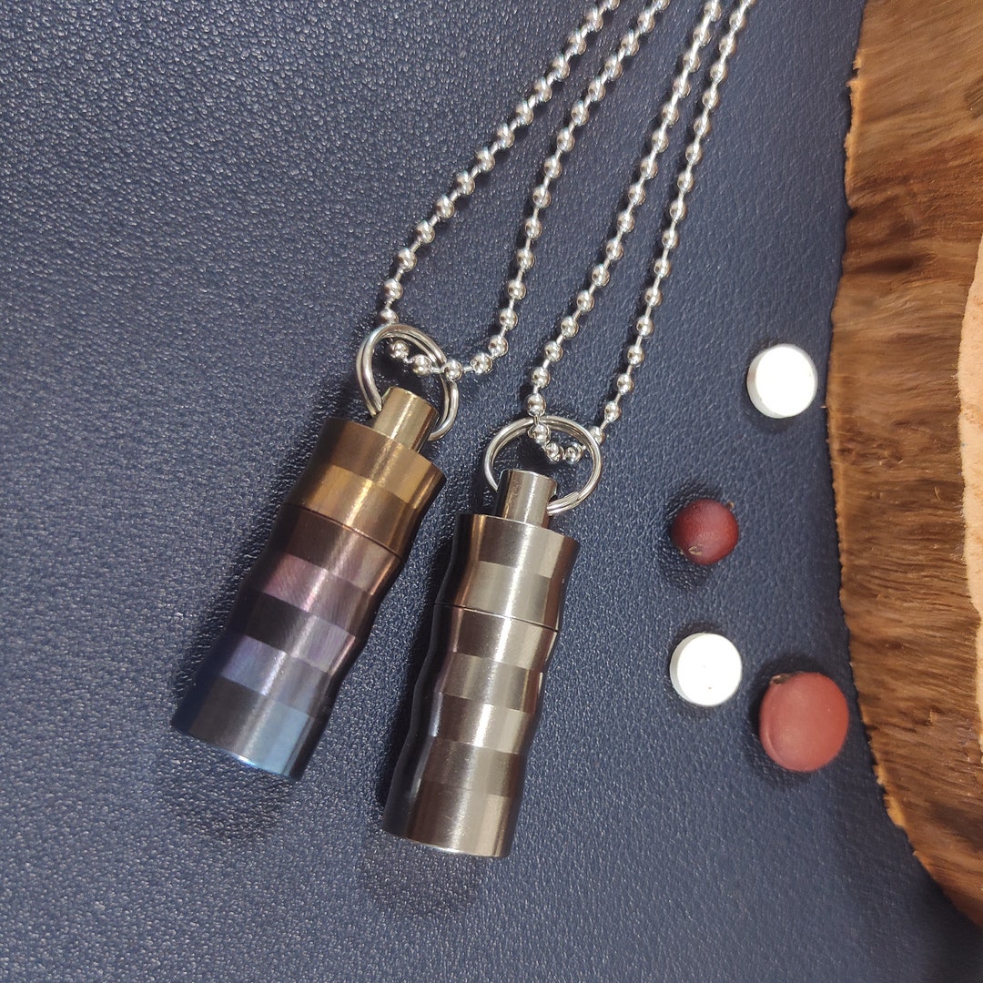 Necklace Titanium Pill Container Small Pill Box Necklace Titanium
