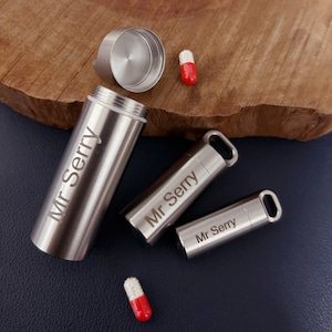 Portapillole privati personalizzati, portachiavi con ciondolo, portapillole in metallo, mini portapillole impermeabile, barattolo per pillole impermeabile con chiusura ermetica.