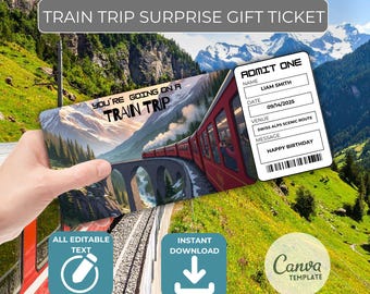 Train Trip Surprise Ticket – Editable & Printable Invitation | Instant Download