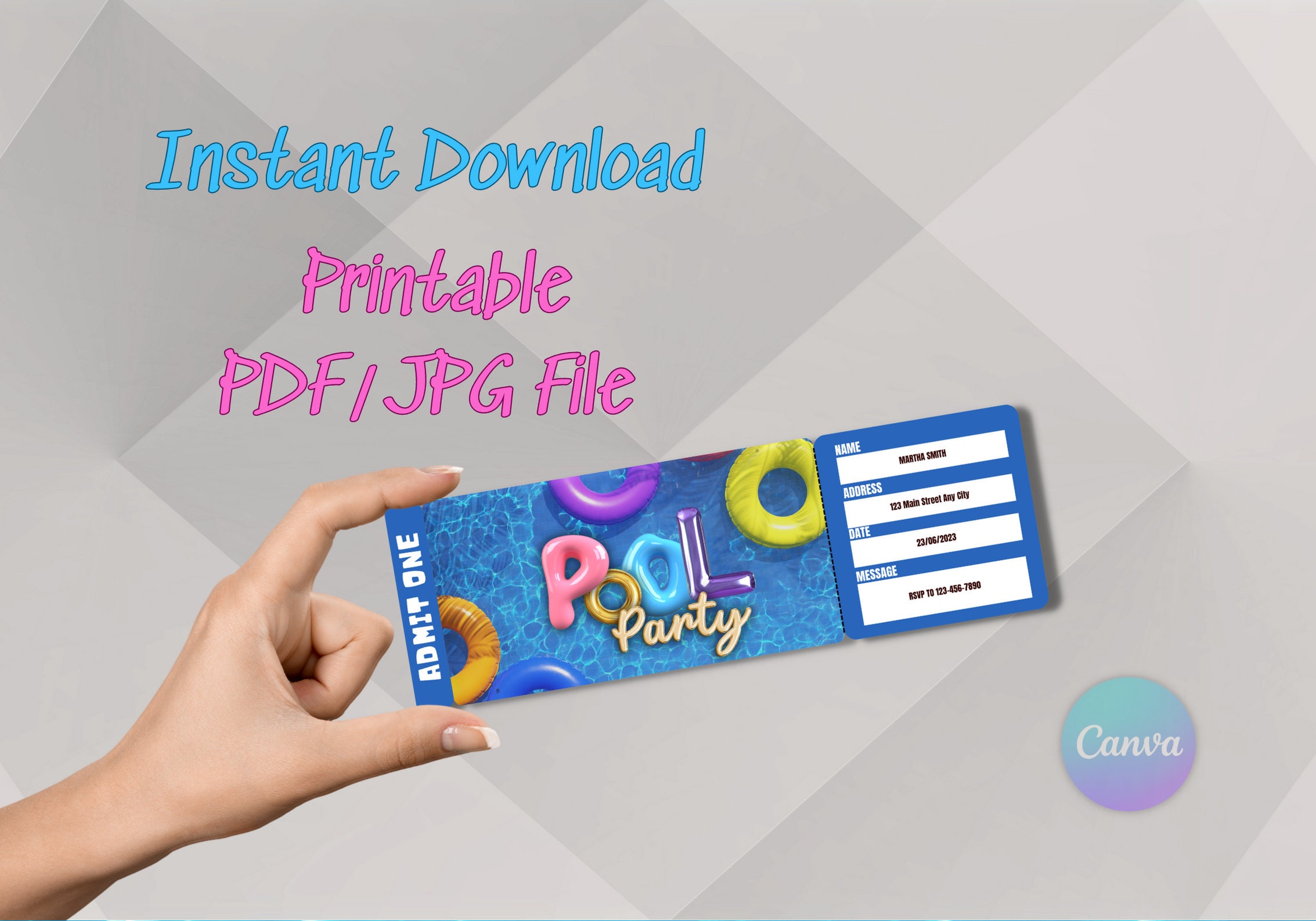 Pool Party Printable Template - Customizable Ticket Design for a ...