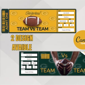 Fußballspiel Green Bay Colors Ticket Template Überraschung: Erleben Sie den Nervenkitzel des Feldes, Sofort Download, Bearbeitbares Ticket