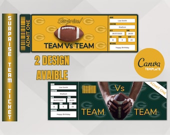 Football Game Green Bay Colors Ticket Template surprise: Experience the Thrill of the Field, Instant Download, Editable Ticket