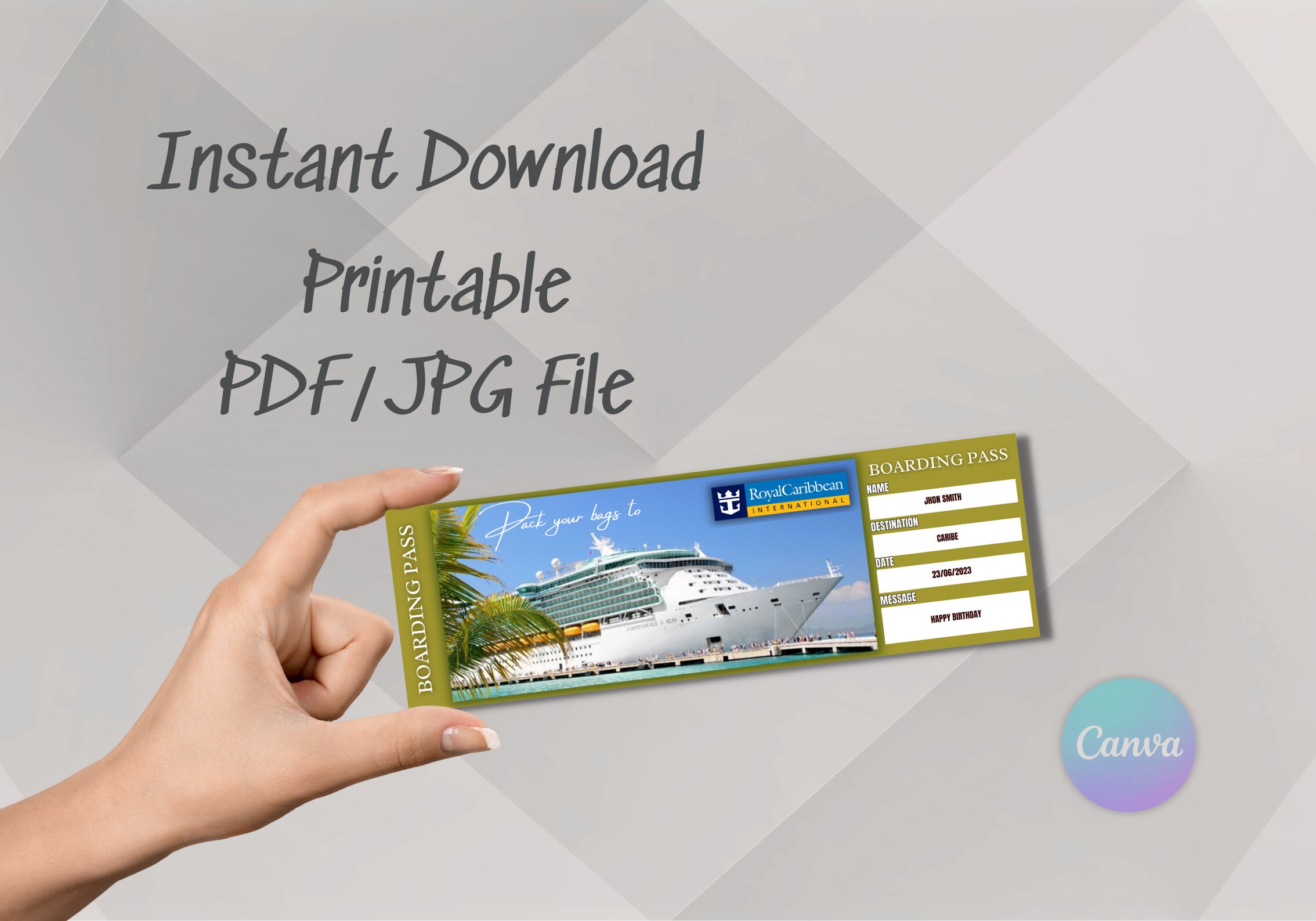 Printable Royal Caribbean Surprise Travel Tickets, Vacation Ticket, Instant Download of Editable ...