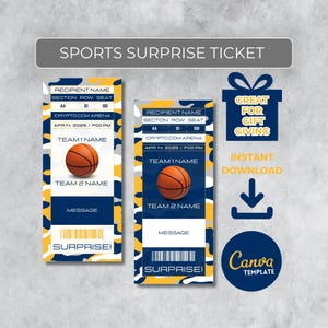 Sofort bearbeitbares Basketball Ticket | Indiana Colors Spieltag Geschenk | Überraschungssport Stub für Fans | Printable - Personalisiertes Geschenk |
