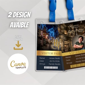 100% Customizable Wizard ID badge template, printable School of magic ID badges, Universal vacation travel gift vip pass, instant download.