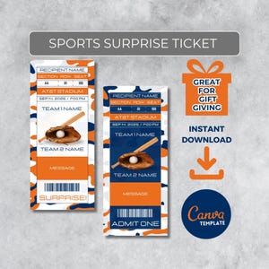 Sofort bearbeitbares Baseball Ticket | Houston Colors Spieltag Geschenk | Überraschungssport Stub für Fans | Printable - Personalisiertes Geschenk |
