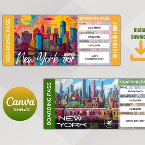 Printable New York surprise trip ticket template, new York illustration, Vacation ticket, Instant download PDF file, Print at home.