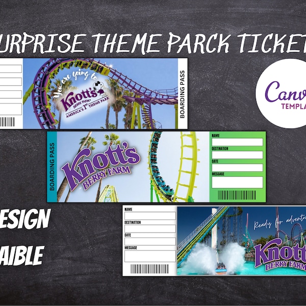 Printable Knott's Berry Farm Surprise Gift Ticket template.Boarding Pass. Admission fake Ticket. Instant Download. Surprise ticket template.