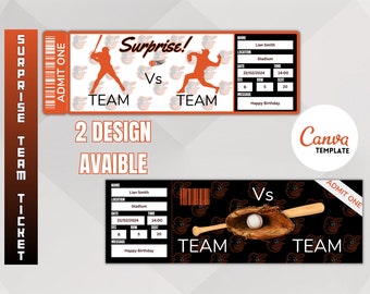 Plantilla de boleto sorpresa para el juego de béisbol Baltimore Colors: lista para usar, descarga instantánea, boleto editable e imprimible muy fácil