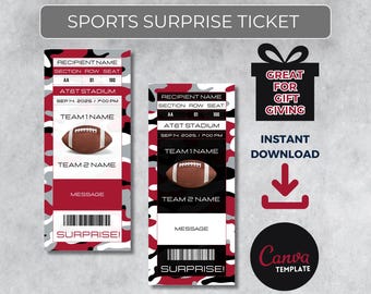 Instantly Editable Football Ticket | Atlanta Colors Game Day Gift | Surprise Sports Stub for Fans | Printable - Personalized Gift |