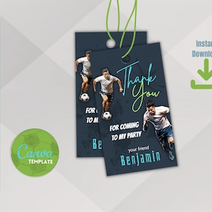 Soccer birthday for kid tag thank you, birthday party tags, soccer party tags thank you, instant download, edit and print at home.