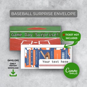Baseball Ticket Geschenk Umschlag - Druckbare Überraschung für Geburtstag, Vatertag oder Baseball Fans - Bearbeitbare Canva Vorlage
