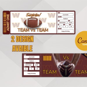 Football Game Washington Colors Ticket Template Überraschung: Erleben Sie den Nervenkitzel des Feldes, Sofort Download, Bearbeitbares Ticket