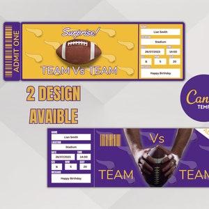 Football Spiel Minnesota Colors Ticket Vorlage Überraschung: Erleben Sie den Nervenkitzel des Feldes, Instant Download, bearbeitbares Ticket