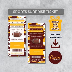 Sofort bearbeitbares Fußballticket | Washington Colors Game Day Geschenk | Überraschungssport Stub für Fans | Printable - Personalisiertes Geschenk |