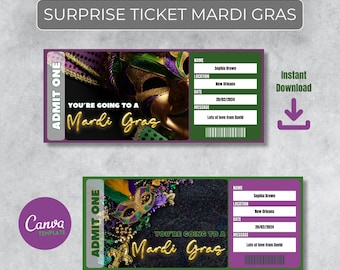 Printable Mardi Gras Ticket – Customizable Canva Template - Instant Download for New Orleans Celebration