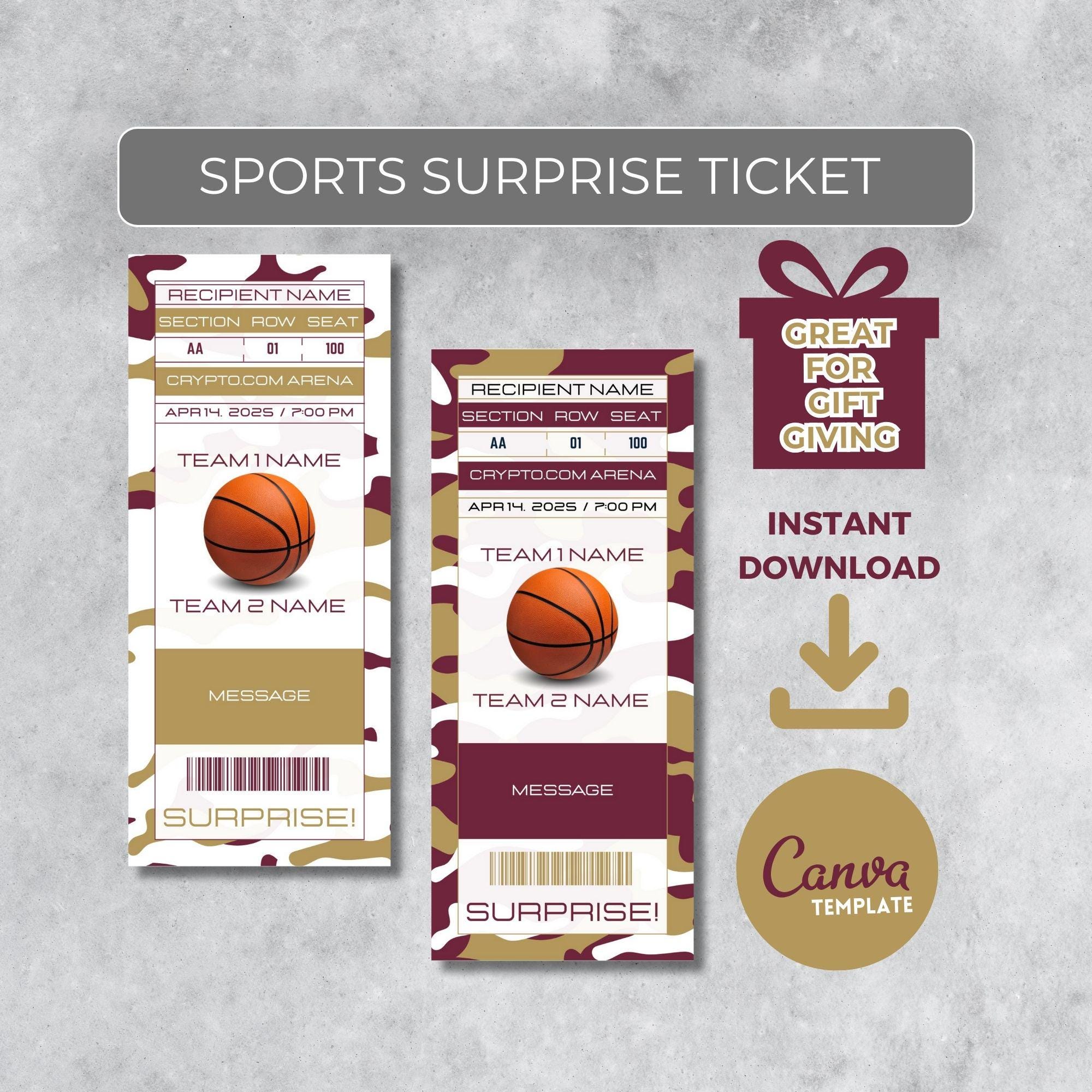 Instantly Editable Basketball Ticket | Cleveland Colors Game Day Gift |  Surprise Sports Stub for Fans | Printable - Personalized Gift |