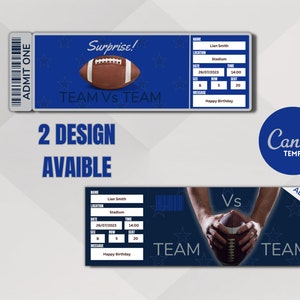 Football Game Dallas Colors Ticket Template Überraschung: Erleben Sie den Nervenkitzel des Feldes, Sofort Download, Bearbeitbares Ticket