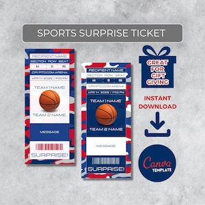 Sofort bearbeitbares Basketball Ticket | Detroit Colors Game Day Geschenk | Überraschungssport Stub für Fans | Printable - Personalisiertes Geschenk |