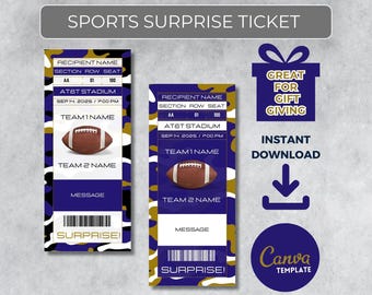 BALTIMORE Colors Game Day Gift | Instantly Editable Football Ticket | Surprise Sports Stub for Fans | Printable - Personalized Gift |
