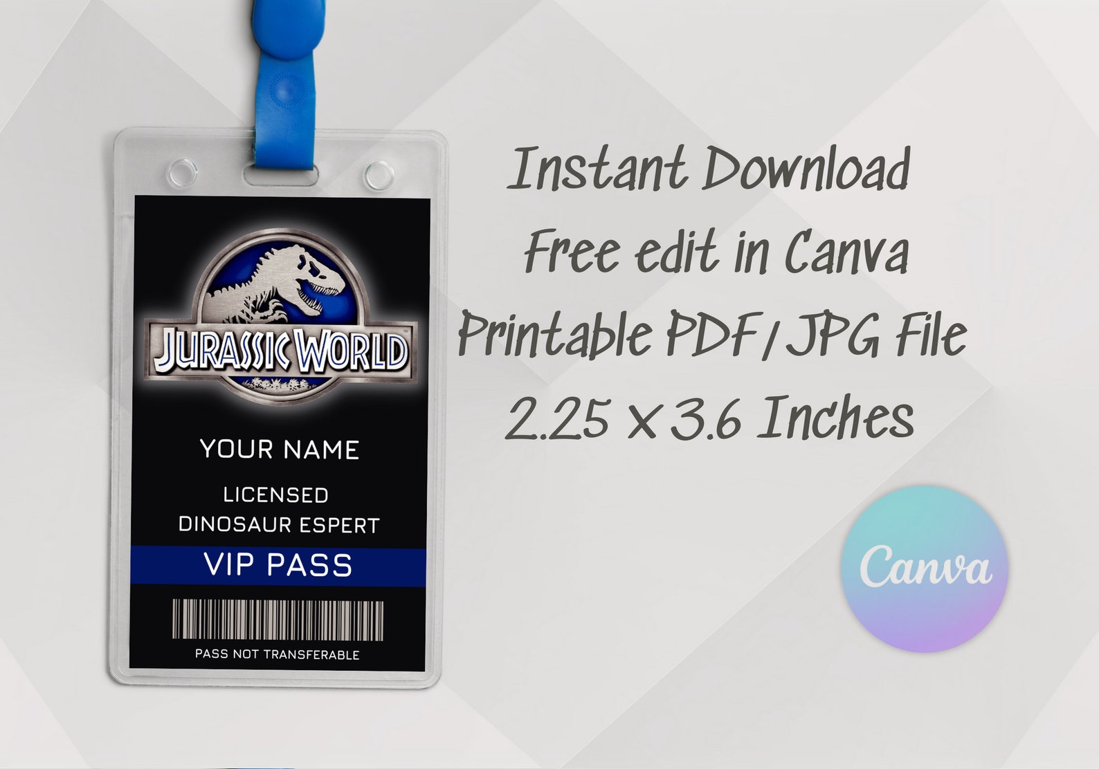 100% Customizable Jurassic ID Badge Template, Printable Jurassic ID ...