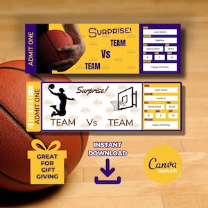 Basketball Spiel Ticket Vorlage - Los Angeles Colors, Überraschungsgeschenk, bearbeitbar & druckbar, Sofort-Download, einfach anzupassen