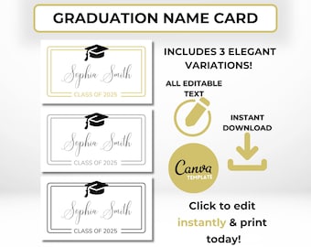 Tarjeta de nombre de graduación editable / Tarjetas de nombre personalizadas para graduación / Plantilla Canva imprimible y de descarga instantánea.