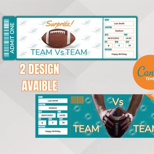 Football Game Miami Colors Ticket Vorlage Überraschung: Erleben Sie den Nervenkitzel des Feldes, Instant Download, bearbeitbares Ticket