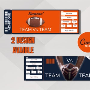 Football Spiel Denver Colors Ticket Vorlage Überraschung: Erleben Sie den Nervenkitzel des Feldes, Instant Download, bearbeitbares Ticket