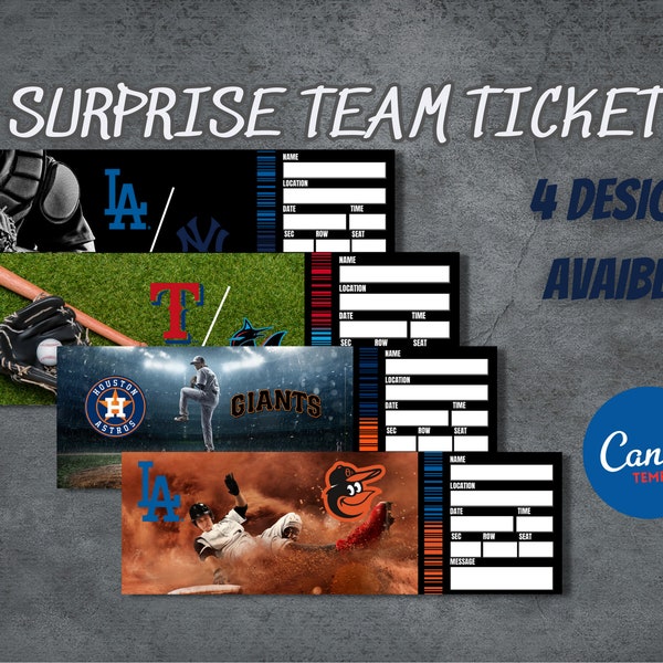 Custom Baseball Ticket, Baseball Gift Ticket, MLB Fake Tickets , Sports Tickets, Instant Download, Editable and printable very easy.