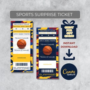 Sofort bearbeitbares Basketball Ticket | Denver Colors Game Day Geschenk | Überraschungssport Stub für Fans | Printable - Personalisiertes Geschenk |